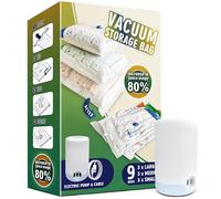 STORAGE MASTER Space Saver Bags for Travel and Home Reusable, 9 Pack Vacuum Storage Bags Save 80% More Storage Space, with Electric Air Pump