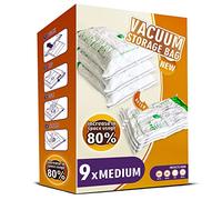 Storage Master Space Saver Bags for Travel and Home Reusable Vacuum Storage Bags Save 80% More Storage Space Work with Vacuum Cleaner (9 Medium, No Pump Included)