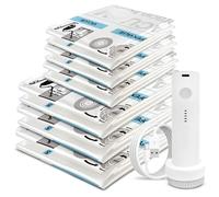 Storage Master Space Saver Bags for Travel and Home Reusable Vacuum Storage Bags Save 80% More Storage Space Work with Vacuum Cleaner (12 Combo with Electric Pump)