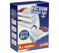 Storage Master Space Saver Bags for Travel and Home Reusable Vacuum Storage Bags Save 80% More Storage Space Work with Vacuum Cleaner, 6 Jumbo Plus No Pump