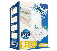 Storage Master Space Saver Bags for Travel and Home Reusable Vacuum Storage Bags Save 80% More Storage Space Work with Vacuum Cleaner (9 Combo, No Pump Included)
