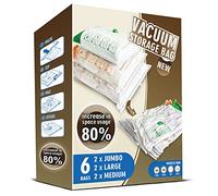 Storage Master Space Saver Bags for Travel and Home Reusable Vacuum Storage Bags Save 80% More Storage Space Work with Vacuum Cleaner (6 Combo, No Pump Included)