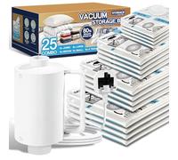 Storage Master Space Saver Bags for Travel and Home Reusable Vacuum Storage Bags Save 80% More Storage Space Work with Vacuum Cleaner (25 Combo with Electric Pump)