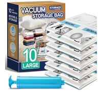Storage Master Space Saver Bags for Travel and Home Reusable Vacuum Storage Bags Save 80% More Storage Space Work with Vacuum Cleaner (10 Large with Hand Pump)