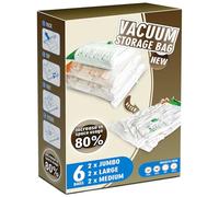 Storage Master Space Saver Bags for Travel and Home Reusable Vacuum Storage Bags Save 80% More Storage Space Work with Vacuum Cleaner, 6 Pack, Mixed Sizes, No Pump