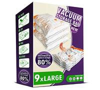 Storage Master Space Saver Bags for Travel and Home Reusable Vacuum Storage Bags Save 80% More Storage Space Work with Vacuum Cleaner (9 Large, No Pump Included)