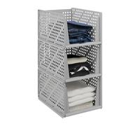 Relaxdays Wardrobe Organiser, Set of 3, Stackable Storage Boxes, 24.5 x 33.5 x 43.5 cm, Pull-Out Design, Grey