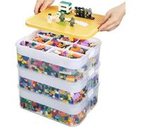 Storage Organiser for Building Blocks 3 Tier Stackable Plastic Drawer Organiser Clear Compartment Craft Containers with Lid and Handle Sorting Chest Case for Toys,Jewelry,Beads,Crafts,Tools
