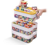 Storage Organiser for Lego, 3 Layers Stackable Storage Box with Lids | Plastic Multi Compartment Storage Boxes, Clear Building Blocks Craft Sorting Container, for Magnetic Bricks Puzzle Board