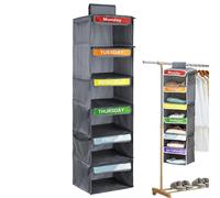 Storage Organizer - Hanging Closet Supplies, Folding Wardrobe | Monday to Saturday Clothing Organizer, Dividers Hangable and 3 Side Pockets for Clothes, Sweaters, Hats, Baseball Caps