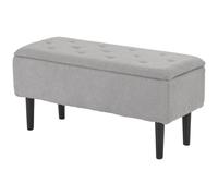 Storage Ottoman 95x38x45cm Grey Padded Fabric Top Wooden Legs 47L End Bed Seats