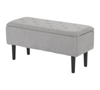 Storage Ottoman 95x38x45cm Grey Padded Fabric Top Wooden Legs 47L End Bed Seats