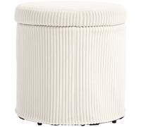Storage Ottoman Beige Corduroy 40x40x41cm Foam Steel Round with Lid 32L Soft UK