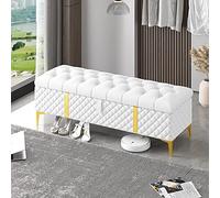 Storage Ottoman Bench,Luxurious Storage Bench End Of Bed Bench,Leather Upholstered Bench With Storage,Modern Storage Benches Bedroom Bench Storage Chest-White 120x40x45cm(47x16x18inch)