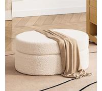 Storage Ottoman Bench, Oval Upholstered Boucle, Multifunctional Foot Rest Coffee Table for Bedroom, Living Room and Entryway with Storage