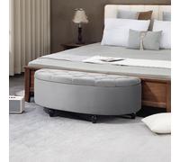 HOMCOM Semi-Circle Storage Ottoman Bench Tufted Upholstered Accent