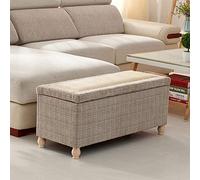 Storage Ottoman Bench Upholstered Linen Footrest Sofa Stool with Rattan Fabric Lid Entryway Shoe Changing Bench Grey 40x18x18 Inches - Stylish & Functional Storage Solution