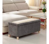 Storage Ottoman Bench Upholstered Linen Footrest Stool Rattan Fabric Lid Entryway Shoe Changing Bench Grey 40x15 - Stylish Storage Solution for Living Room and Entryway