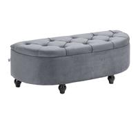 Storage Ottoman Dark Grey Velvet Polyester Rubberwood 120x46x42cm Tufted Bench.