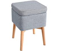 Storage Ottoman Foot Rest with Non-Slip Foot Pad,Mute Upholstered Square Footrest Vanity Stool with Solid Wood Legs,Makeup Ottoman Footstool for Living Room Bedroom-Plain