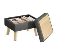 Storage Ottoman, Foot Stool, Ottoman with Padded Seat, Foot Rest with Wood Legs, Small Table, for Hallway, Living Room, Linen-Look Fabric, Slate Grey