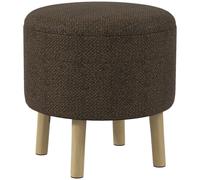 Storage Ottoman Footstool Round Cushioned Seat Hidden Compartment Linen Beige