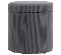 Storage Ottoman Grey Corduroy 40x41cm Round Seat with 32L Hidden Storage Vanity