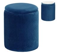 Storage Ottoman Modern Velvet Round Foot Stool 35 x 35 x 45 cm Blue