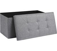 Storage Ottoman Padded Foldable Bench Chest With Lid Holds Up To 100 Kg For Bedroom Room Light Grey Linen 76Cm X 38 Cm X 38 Cm