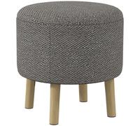 Storage Ottoman Round Light Grey Linenlook 39x39x40cm Oak Legs with Lift Hidden