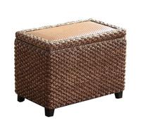 Storage Ottoman - Seagrass Hand Weave Rectangular Pouf for Bedroom, Living Room, Entryway - Functional End of Bed Bench