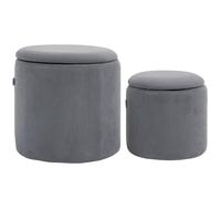 Storage Ottoman Set, Corduroy Polyester, Light Grey, 40x40x41cm, Plywood Nesting