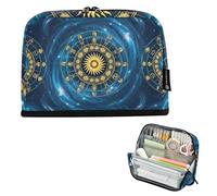Storage Pencil Bag Golden Zodiac Signs Circle Blue Zipper Pencil Pouch Large Pencils Case Cute Pen Pouch for Girls Prints Stationery Kids Back to School Supply