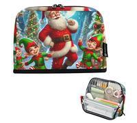 Storage Pencil Bag Happy Red Green Santa Elves Big Pencil Case Zipper Pencils Pouch Teen Girls Pen Pouch Boy Teacher Back to School Adults Office Supply