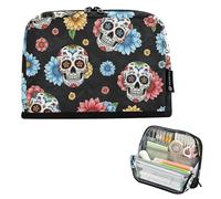 Storage Pencil Bag Ornate Skulls Colorful Floral Black Pencils Pouch Zipper Pencil Case Big Cute Pen Pouch for Girls Animal Print College Preppy School Office Supplies