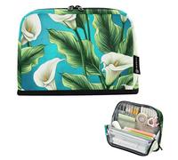 Storage Pencil Bag White Calla Lilies Green Leaves Teal Pencil Case Zipper Pouch Large Cute Pen Pouch for Girls Animal Art Kids Back to School Supplies Organizer