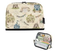 Storage Pencil Bags Vintage Maps Flags Castles Print Big Pencil Pouch Zipper Pencils Case Classroom Pen Bag Boys Special Adults Kids Back to School Organizer