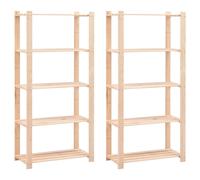 Storage Rack 2 pcs 5-Tier Solid Pinewood Natural 80x38x170 cm. Durable Shelving
