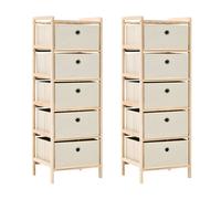 Storage Rack 2pcs Cedar Wood Frame with 5 Beige Fabric Baskets 32x26x60cm (Set2)