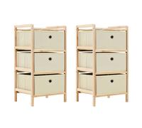 Storage rack 3-tier cedar frame with 3 beige fabric baskets 60x32x26cm (2pc) set