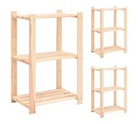 Storage Rack 3-Tier Natural Pinewood 60x38x90cm Solid Pine Shelving Unit 150kg