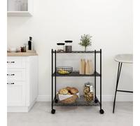 Storage Rack Black Iron 3-Tier 60x35x81cm Wheels Adjustable Shelves 150kg Slim