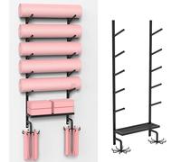 Storage Rack for Gym Accessories and Workout Equipment - Wall Mount with Floating Shelf and Hooks for Organized Spaces