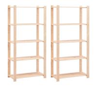 Storage rack Natural pine 80x38x170cm 5-shelf solid wood 2-pack wall-mount 250kg