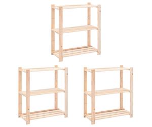 Storage Rack Natural Pinewood 80x38x90 cm 3-Tier Solid Wood Shelves Pack of 3 HD