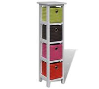 Storage Rack White Paulownia Wood & MDF 20x20x80cm with 4 Multicolour Baskets.