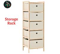 Vidaxl Storage Rack With 5 Fabric Baskets Cedar Wood Beige