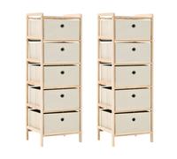 vidaXL 2x Storage Racks with 5 Fabric Baskets Beige Cedar Wood Organiser Unit