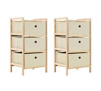 vidaXL 2x Storage Racks with 3 Fabric Baskets Beige Cedar Wood Organiser Unit