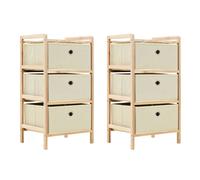 vidaXL 2x Storage Racks with 3 Fabric Baskets Beige Cedar Wood Organiser Unit